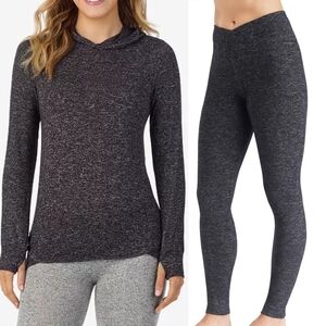 Cuddl Duds Soft Plush Matching Sleep Set Tunic Hoodie Leggings Marled Charcoal M